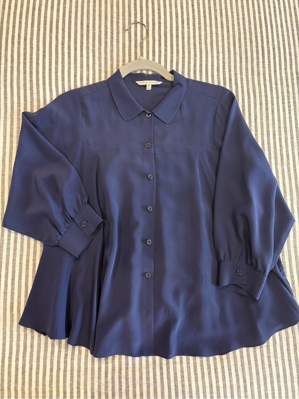 Rebecca Minkoff Navy Button-Down Silk Blouse